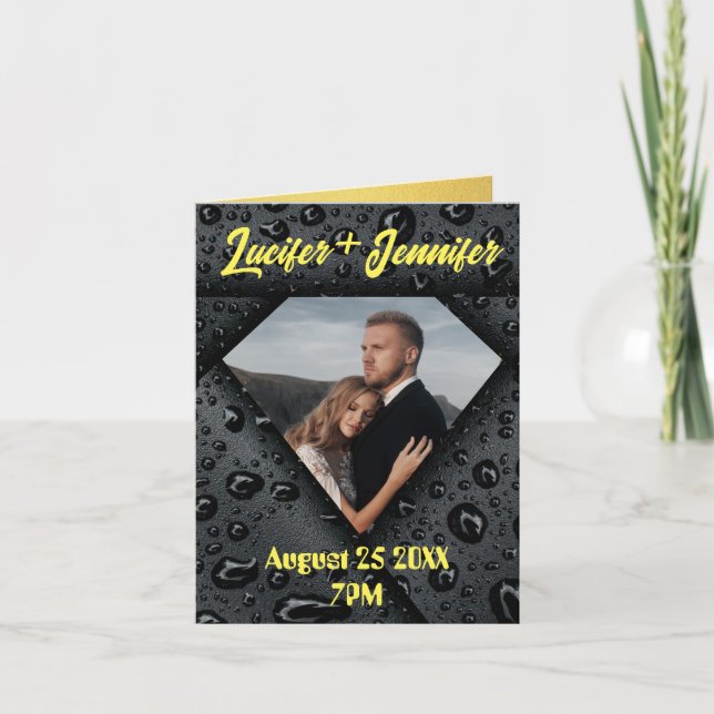 Faire-part Mariage Personnalisé Moderne Élégant Diamant Doré (Devant)