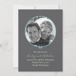 Faire-part Mariage photo à noeud simple - Bleu