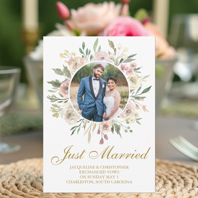 Faire-part Mariage photo Chic Blush Rose Gold Floral nouvelle (Créateur téléchargé)
