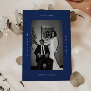Faire-part Mariage Photo Élégant Bleu Just Married Elopement