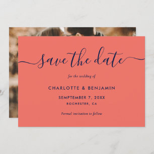 Faire-part Mariage photo Elegant Marine Blue et Coral Mariage