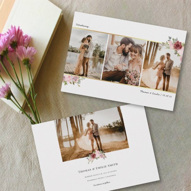 Faire-part Mariage photo Elopement Gold Blush Floral (Créateur téléchargé)