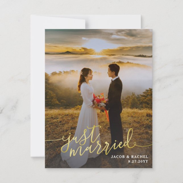 Faire-part Mariage photo juste marié Gold Script superpositio (Devant)