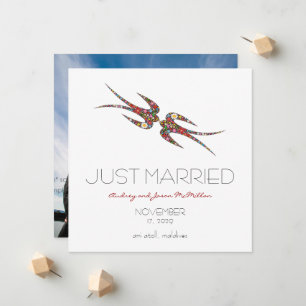 Faire-part Mariage photo Kissing Swallow & Spring Flowers