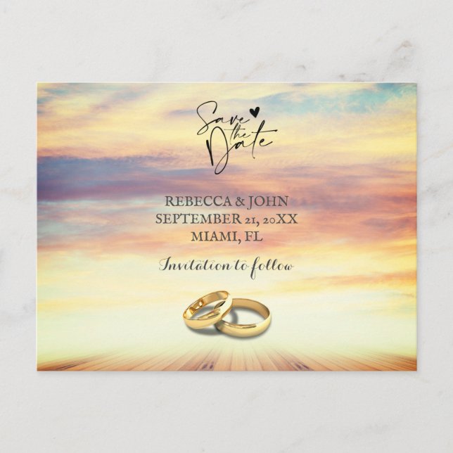 Faire-part Mariage plage enregistrer la date carte postale (Devant)