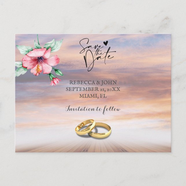 Faire-part Mariage plage enregistrer la date carte postale (Devant)