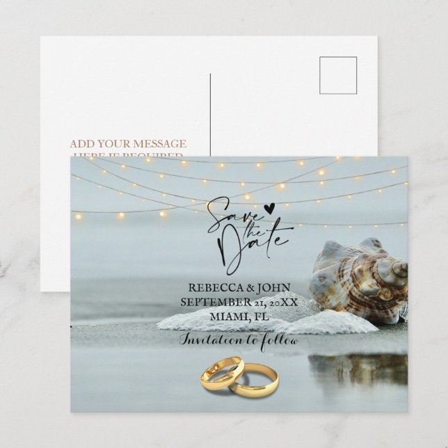 Faire-part Mariage plage enregistrer la date carte postale (Devant / Derrière)