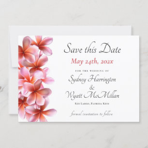 Faire-part Mariage Plumeria rose Sauvegarder la date Blanc