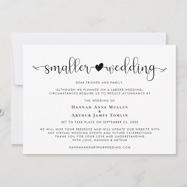 Faire-part Mariage Plus Petit Changement de Plans Cœur (Devant)