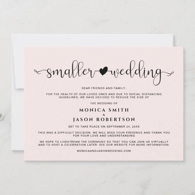 Faire-part Mariage plus petit Changement de plans Cœur Rose (Devant)