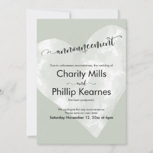 Faire-part Mariage reporté Heart Sage Green