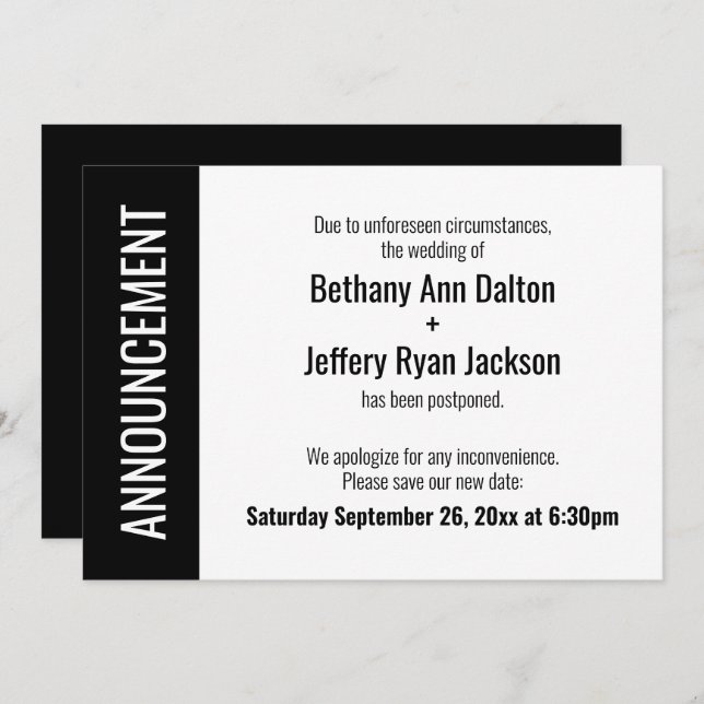 Faire-part Mariage repoussé en gras (Devant / Derrière)