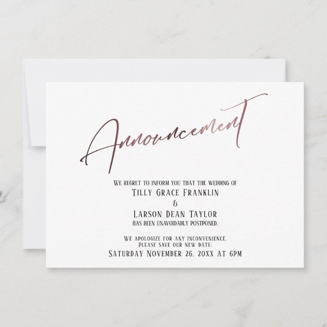 Faire-part Mariage rose différé Gold (Devant)