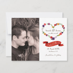 Faire-part Mariage rustique en forme de coeur