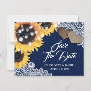 Faire-part Mariage rustique tournesol en dentelle de toile de