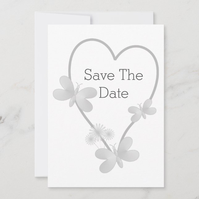 Faire-part Mariage Sauvegarder La Date Argent Heart Butterfli (Devant)