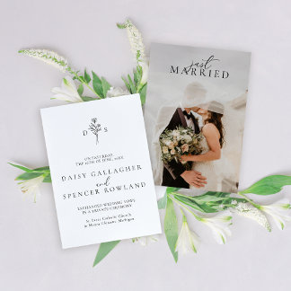 Faire-part Mariage simple de script noir et de monogramme flo