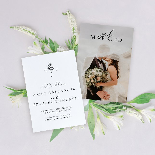 Faire-part Mariage simple de script noir et de monogramme flo (Créateur téléchargé)
