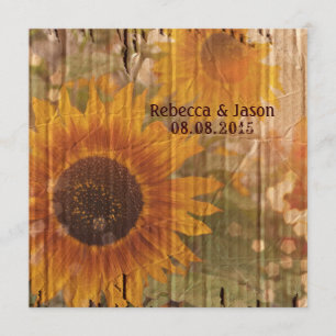 Faire-part mariage tournesol country carton rustique