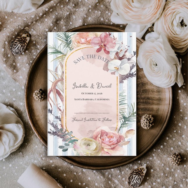 Faire-part Mariage Tropical Orchidée Rose Save the Date (Blush Orchid Tropical Save the Date Card | Beach Destination Wedding Announcement)