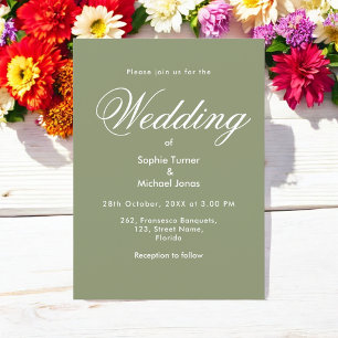 Faire-part Mariage Vert Sage Minimaliste Simple