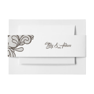 Faire-part Mariage Vintage en Dentelle Marron - Bandeau de T