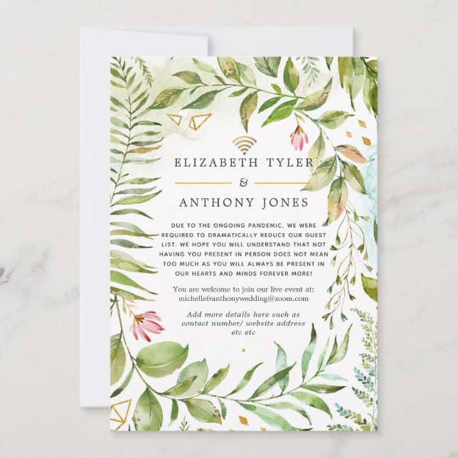 Faire-part Mariage virtuel de verdure cristalline géométrique (Devant)