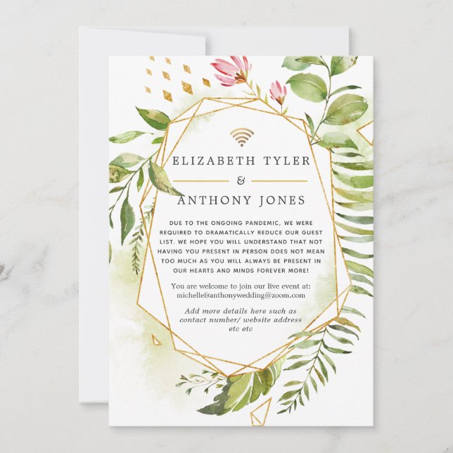 Faire-part Mariage virtuel de verdure cristalline géométrique (Devant)