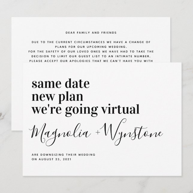 Faire-part Mariage Virtuel Moderne à Taille Réduite (Devant / Derrière)