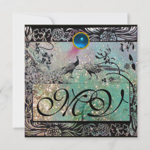 Faire-part MARIAGES INSÉPARABLES MONOGRAM Black Blue Peacocks