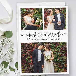 Faire-part Mariés Calligraphie Cœur 3 Photos Mariage