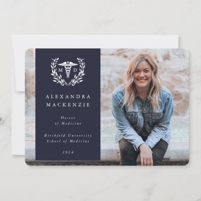 Faire-part Marine + White Laurel Wreath Degré Médicale Photo (Devant)
