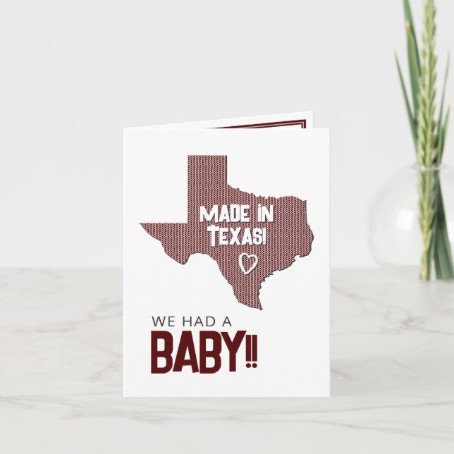Faire-part Maroon Herringbone Fabriqué au Texas Photo Baby An (Devant)