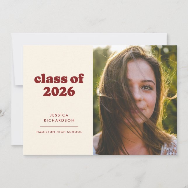 Faire-part Maroon Retro Simplicity Photo Graduation (Devant)