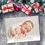 Faire-part Meilleur cadeau Ever Neige Photo Noël Naissance<br><div class="desc">Une carte de faire-part de naissance de vacances élégante avec votre photo préférée,  le nom du bébé,  les statistiques de naissance,  et votre message de vacances dans la typographie moderne classique sur un script chic message. Conçu par Thisisnotme©</div>