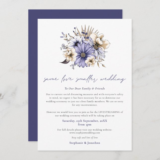 Faire-part Même amour, mariage plus petit, décoration florale (Devant / Derrière)