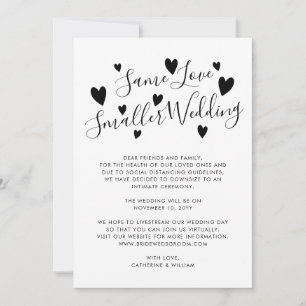 Faire-part Même amour, mariage plus petit, réduction, changem
