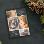 Faire-part Meowy Christmas - Collage photo de quatre chats<br><div class="desc">Charmante carte de Noël noir et blanc avec Meowy Christmas écrite en polices blanches et lettrées à la main,  décorée d'oreilles et de whiskies. Ajoutez quatre photos de votre chat,  ainsi que vos noms et l'année.</div>