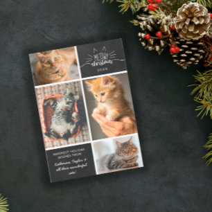 Faire-part Meowy Christmas - Collage photo de quatre chats