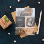 Faire-part Meowy Christmas - Three Cats Photo Collage<br><div class="desc">Charming black and white Christmas card with Meowy Christmas written in white hand-lettered fonts,  decorated with ears and whiskers. Add three photos of your cat(s),  along with your names and the year.</div>
