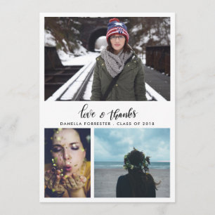 Faire-part Merci de fin d'année mignonne Script Trois photos