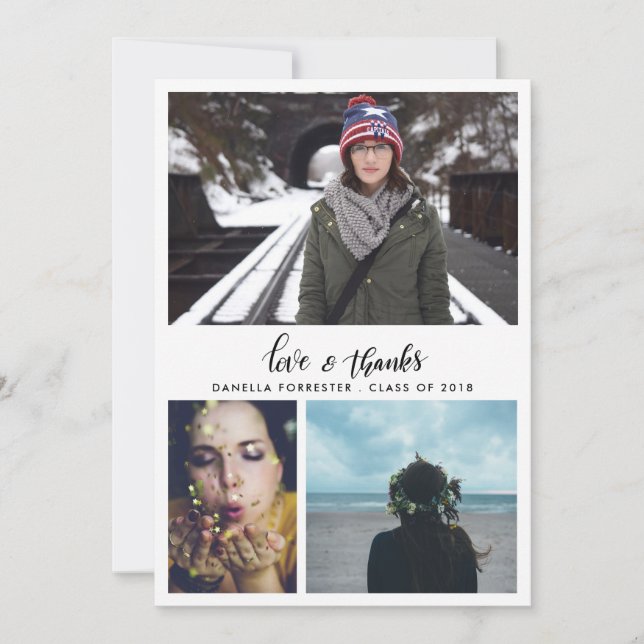 Faire-part Merci de fin d'année mignonne Script Trois photos (Devant)