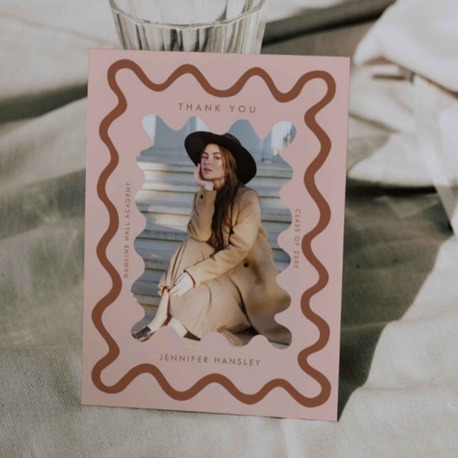 Faire-part Merci de graduation en ligne ondulée en terre cuit (Créateur téléchargé)