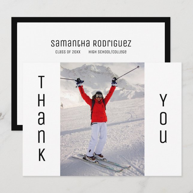 Faire-part Merci d'études Moderne Noir Blanc Grad Photo (Devant / Derrière)