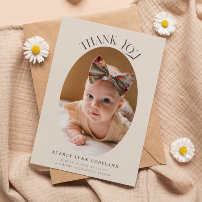 Faire-part Merci élégant Oval Cream Baby Photo (Créateur téléchargé)