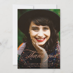 Faire-part Merci Feuille de cuivre Classy Script Grad Photo