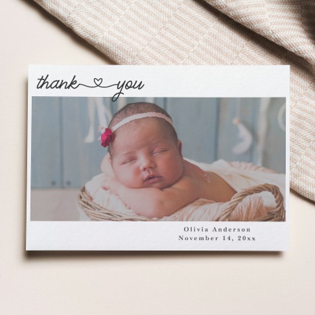 Faire-part Merci Nouveau-né Photos Script Coeur Naissance (Thank You Newborn Photos Script Heart Birth Announcement)