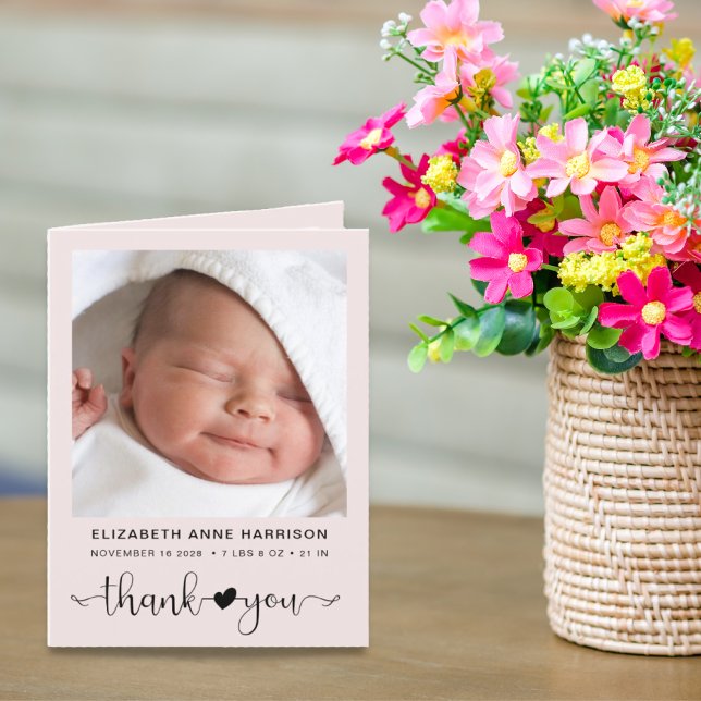 Faire-part Merci photo bébé fille rose naissance (Créateur téléchargé)