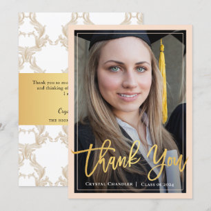 Faire-part Merci photo Chic Ivory Gold Script graduation