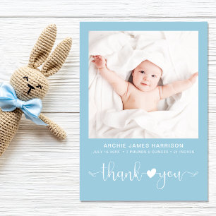 Faire-part Merci Photo Heart Arrow Blue Baby Boy Birth